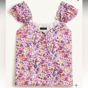 NWT J. Crew Cap-sleeve Crinkle Chiffon Top in floral fields size Small